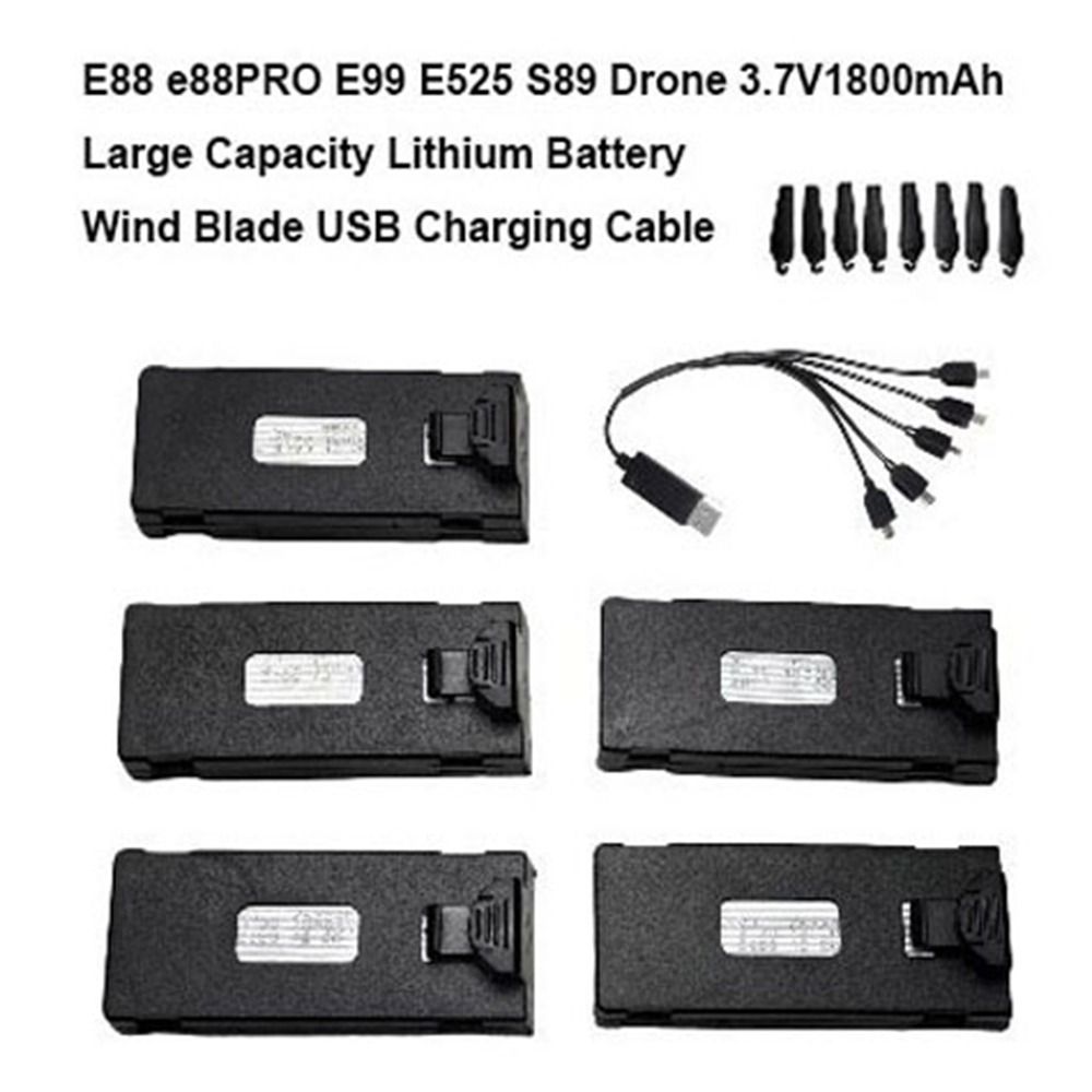 Eachine Drone E010 - แบตเตอรี่ลิเธียมสีดำ 3.7V1800mAh ความจุขนาดใหญ่สายชาร์จ USB สากลสำหรับ E88